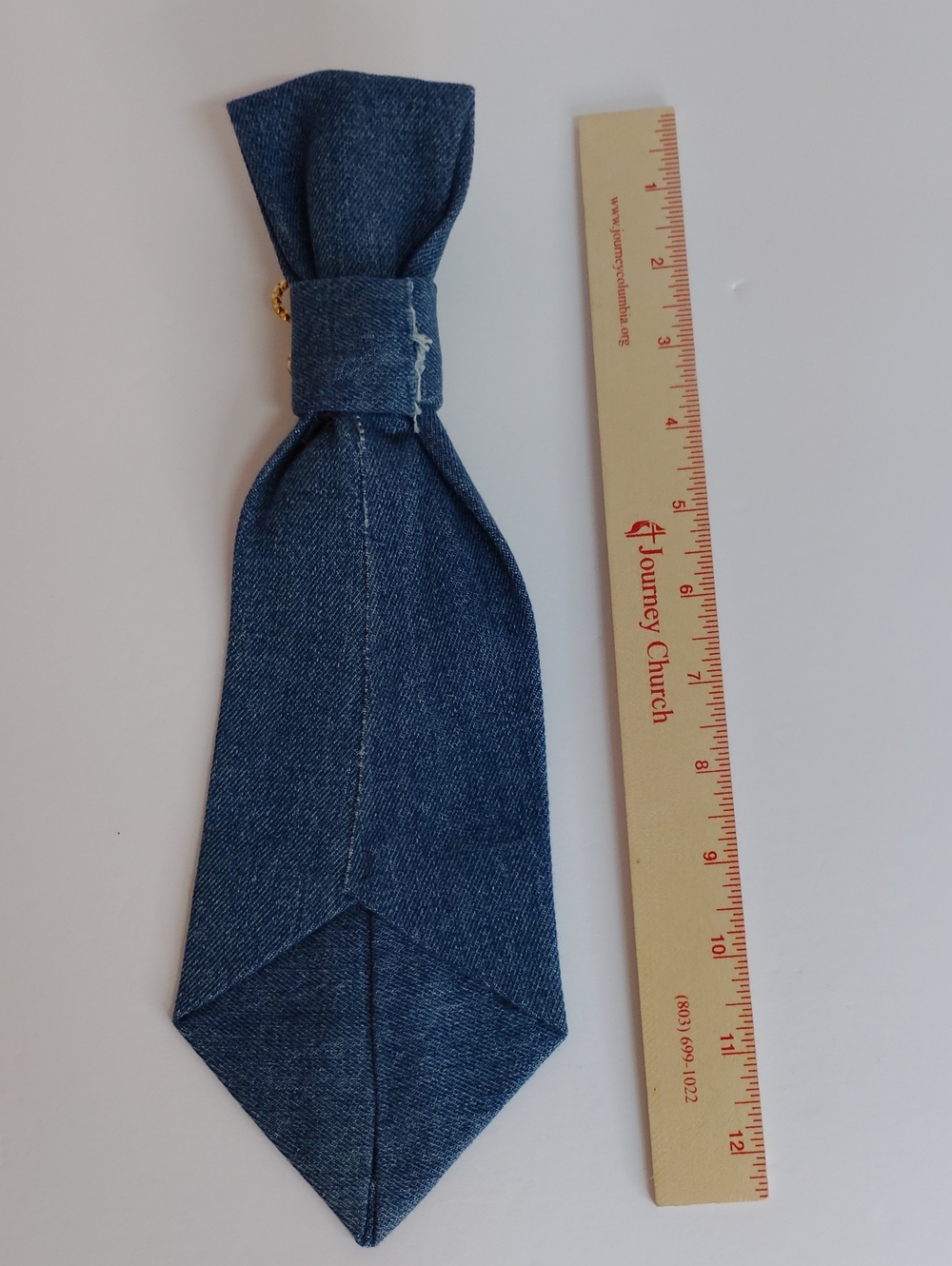 Denim Blue Kids Tie with Pink 'PRINCESS' Lettering and Gold Flower Accent - Picture 2 of 2